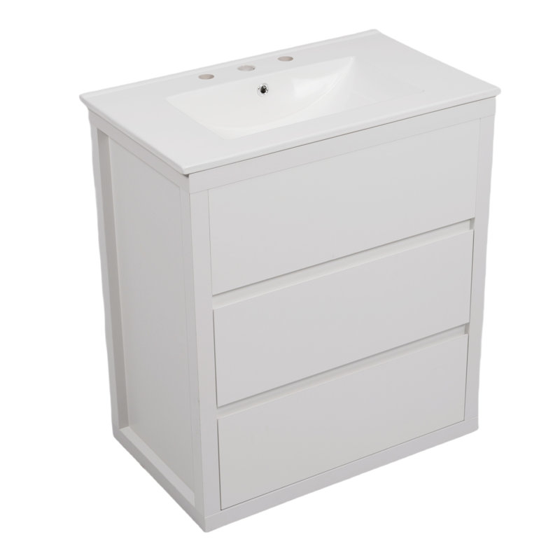 Évier en céramique fonctionnel Meuble-lavabo en bois massif au design épuré pour salle de bain moderne