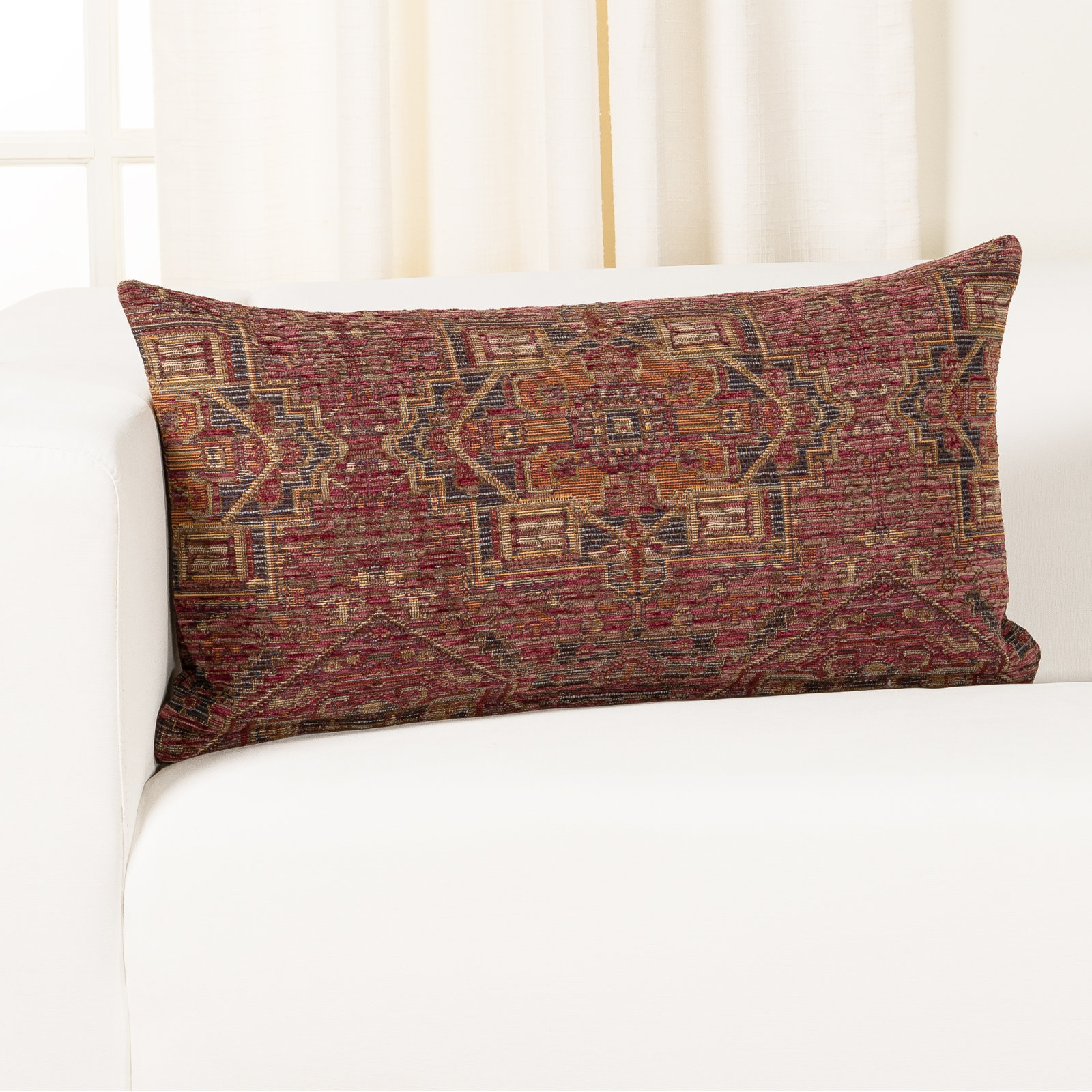 Olcott Throw Pillow, Polyester, Zapatta Crimson, Rectangle 14"H x 26"W
