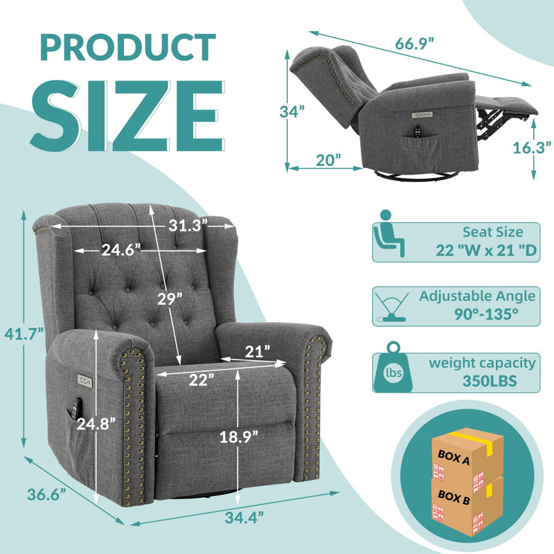 Fauteuil inclinable électrique berçant et oscillant Meetwarm, Gris