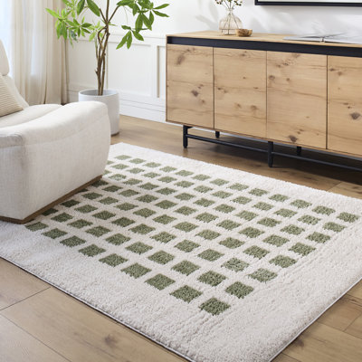 Machine Washable Shaggy Boho Grass Green Area Rug