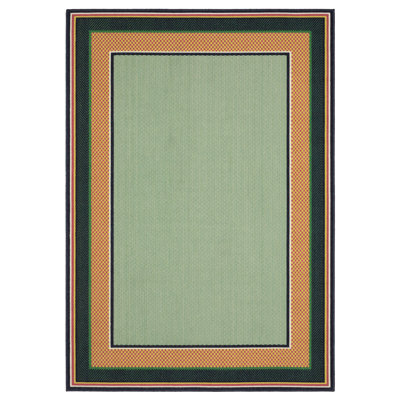 Sherley Preppy Stripe Border Green/ Navy Indoor-Outdoor Area Rug