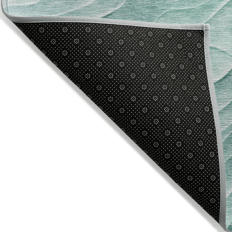 Aqua Flat Woven Synthetic Washable Rectangular Rug 3' x 5'