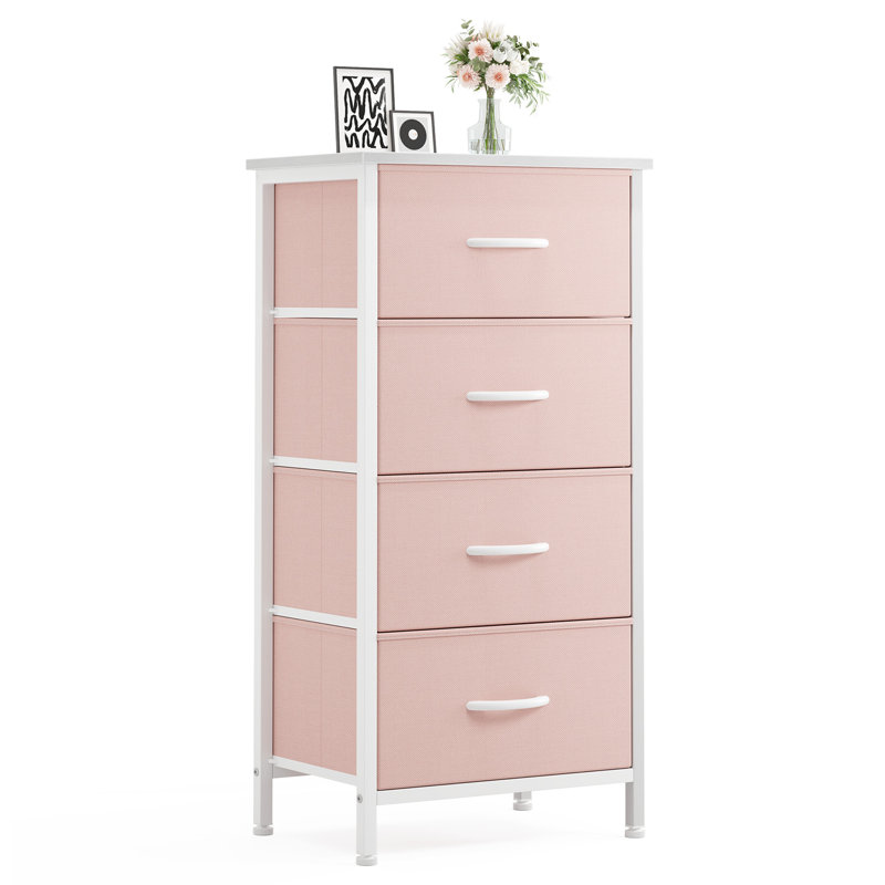 Commode de rangement 4 tiroirs Enegess, Rose/Blanc