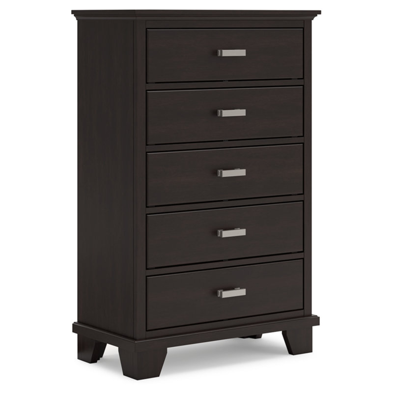 Brown Contemporary 5-Drawer Chest with Dovetail Drawer
