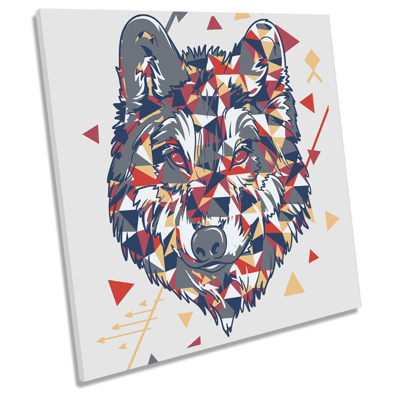Wolf Face Pattern Modern - Wrapped Canvas Print, 60cm H x 60cm W x 2cm D