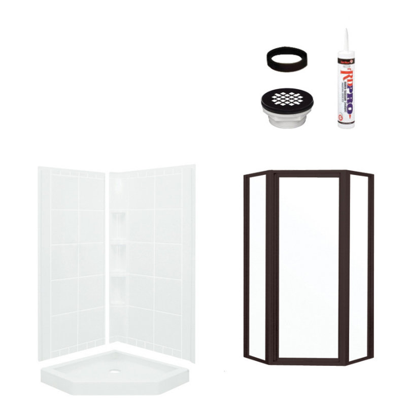 Intrigue 39" W x 79.125" H Framed Neo-angle Sliding Shower Stall and Base Included, Deep Bronze