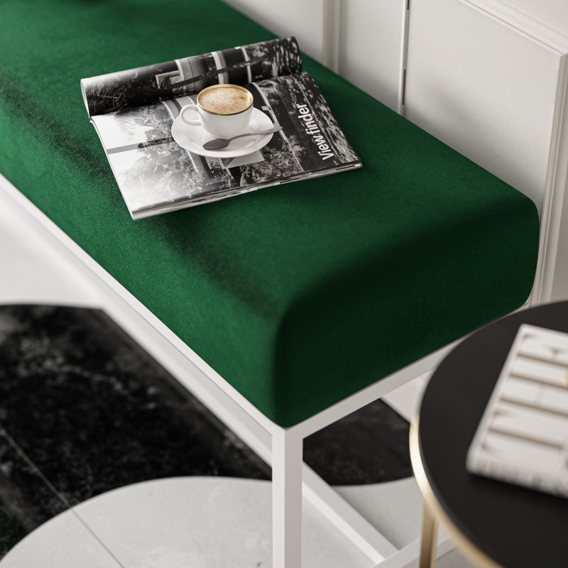 Leechburg Upholstered Bench - DISCONTINUED, 100 % Polyester Green, 44cm H x 120cm W x 30cm D, White