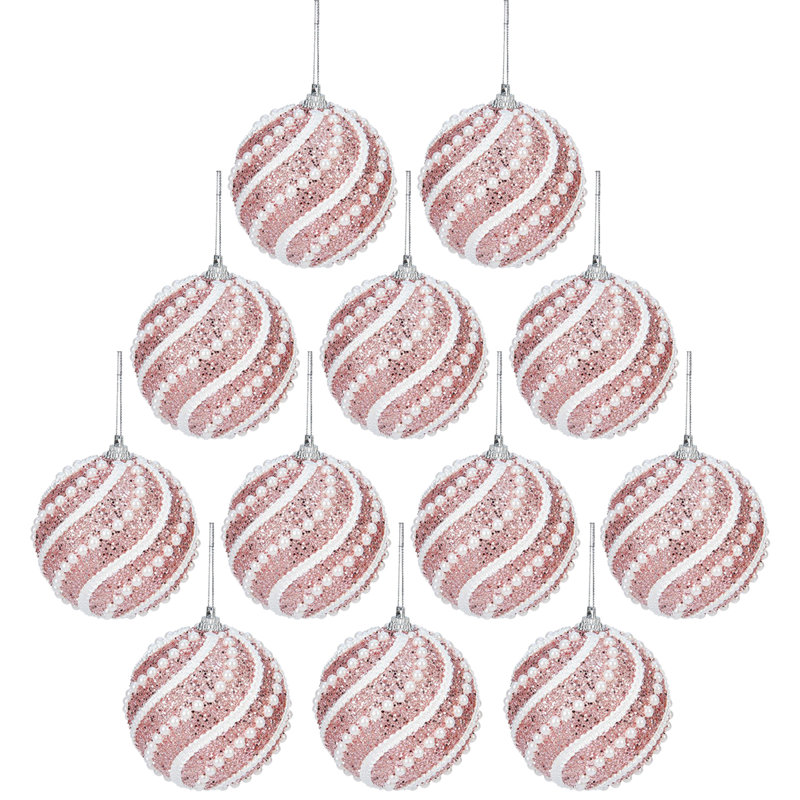 Ensemble de 12 boules de Noël de 3,15 po, ornements d'arbre de Noël incassables, boules de perles suspendues, Rose