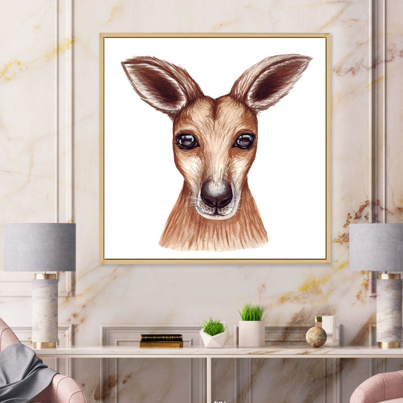 Portrait d'un kangeroo - reproduction d'art sur toile traditionnelle, H 36 po x l 36 po x P 1 po, Cadre flottant érable
