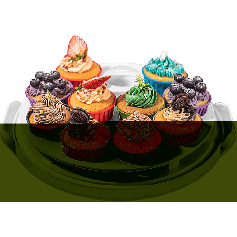 Cake Carrier with Collapsible Handle - White Cake Container and Holder with Lid