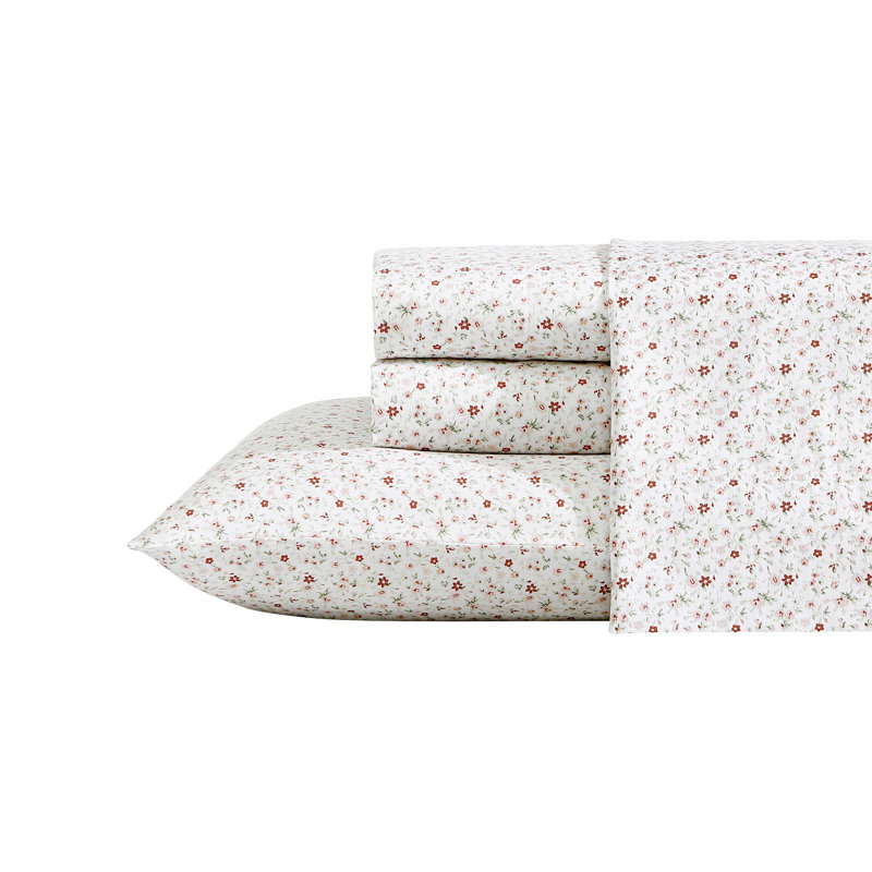 King Blue Cotton Percale Floral Sheet Set