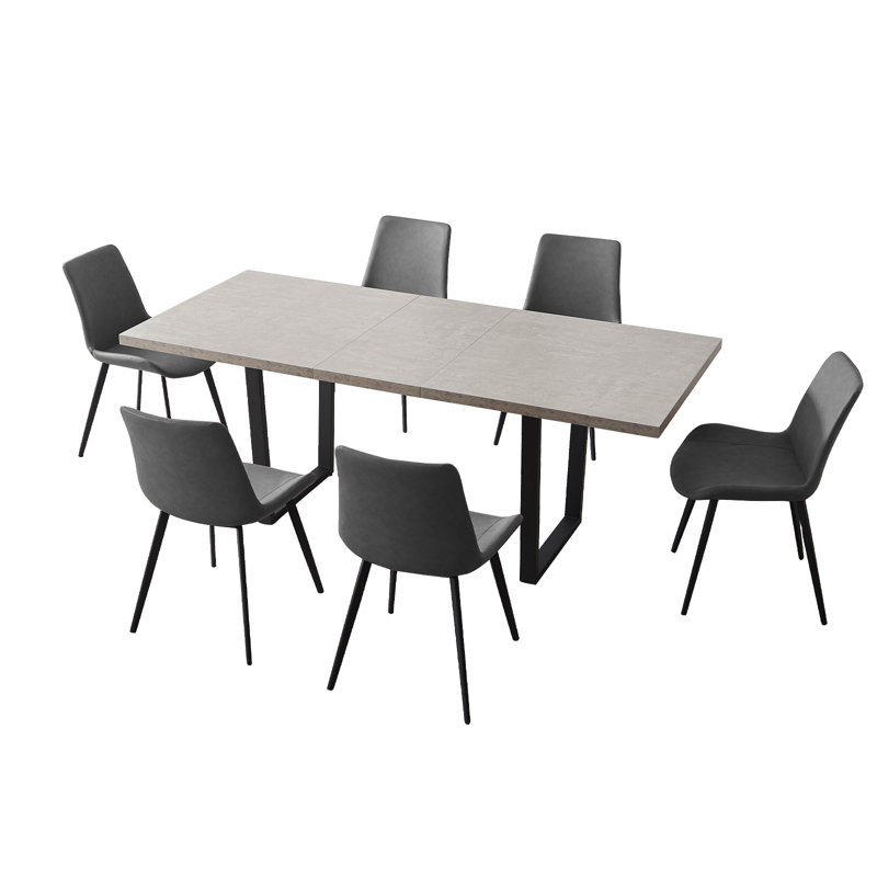 Kloc Modern Kitchen Dining Set, Extendable Dining Kitchen Table with Upholstered Dining Chairs, Gray