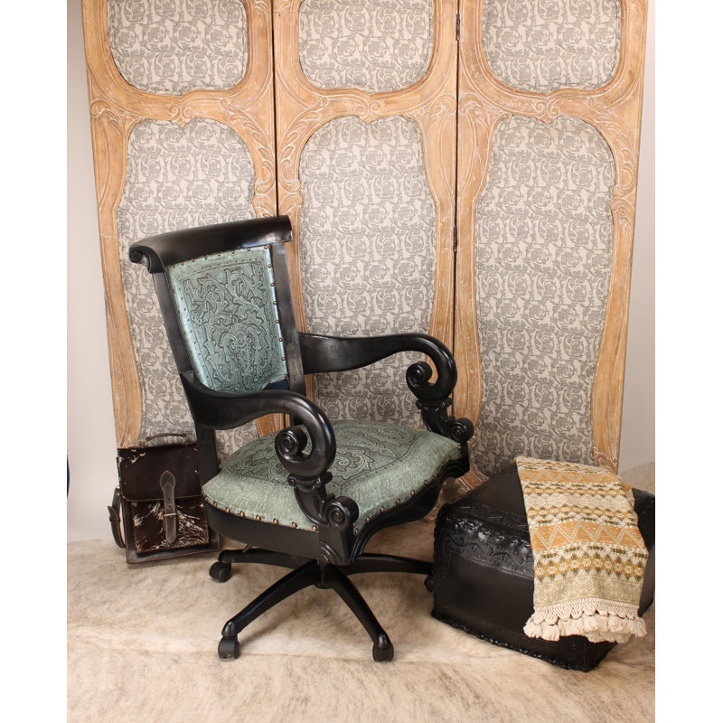 Sammy Leather Swivel Side Chair, Turquoise/Black