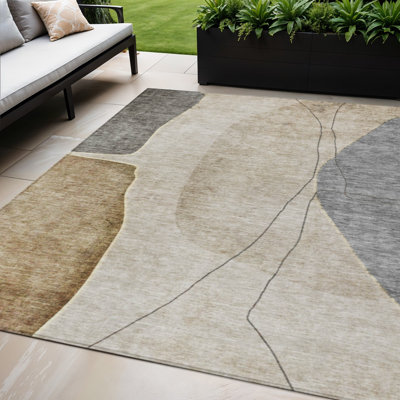 Tapis extérieur lavable abstrait taupe 5 pi x 8 pi beige