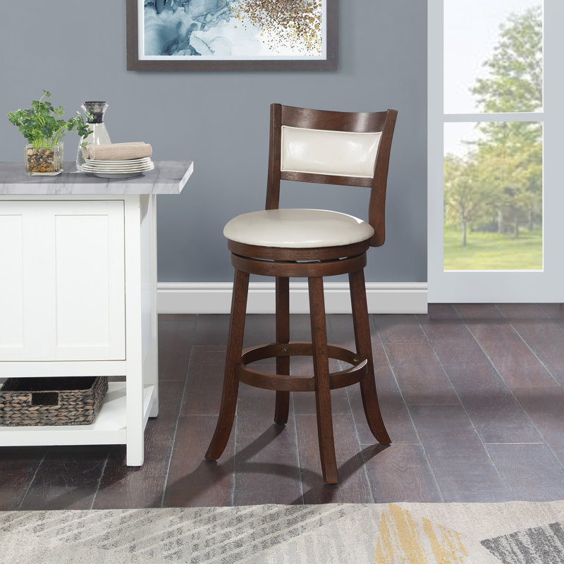 Gabryele Swivel Upholstered Counter Stool with Solid Wood Frame, Dark Walnut