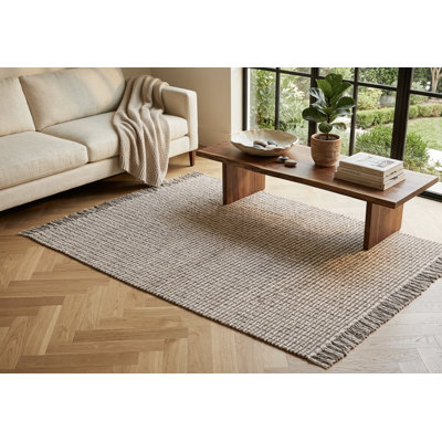 Handwoven Neutral Cotton Rug | Braided Boho Farmhouse Area Rug