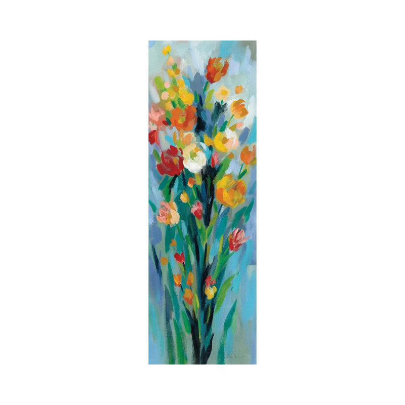 «Tall Bright Flowers II» par Silvia Vassileva - impression panoramique, Toile tendue, H 48 po x l 16 po x P 1,5 po