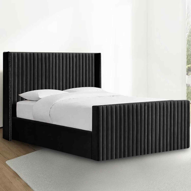 Upholstered Bed, Black, Single (3')