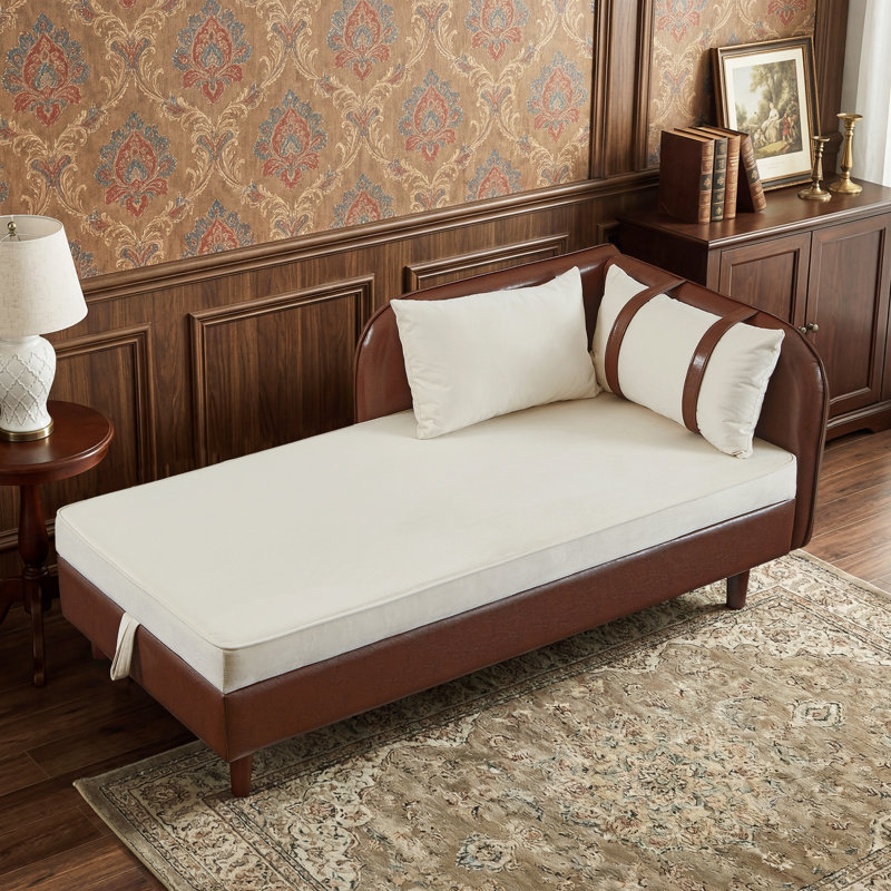 Chaise longue de rangement rembourrée avec coussins et pieds en bois, Beige/brun