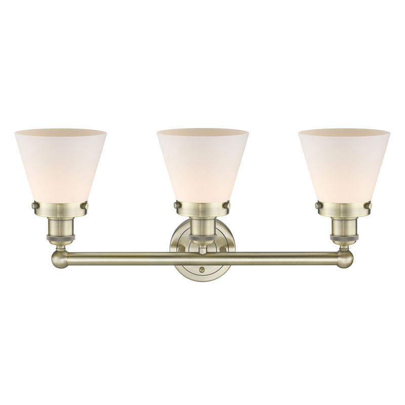 Éclairage de meuble-lavabo à 3 lumières à intensité variable Annamary, Blanc mat, Laiton antique