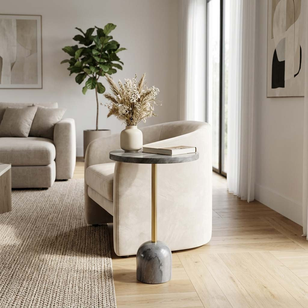 Barrett Genuine Marble End Table, 23'' H x 14" W x 14" D, Gray
