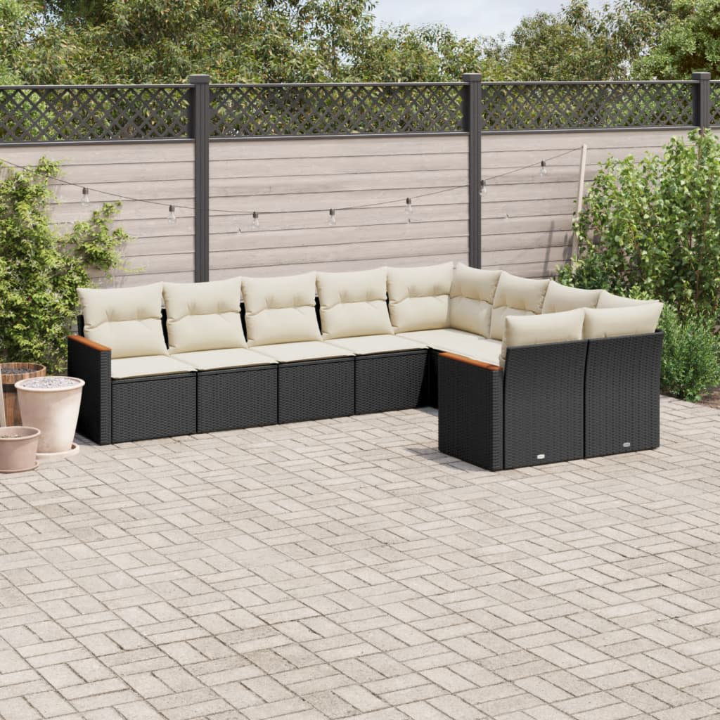 Vidaxl 9-Tlg. Garten-Sofagarnitur Mit Kissen Schwarz Poly Rattan