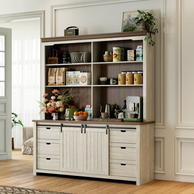 78.74" Tall Farmhouse Kitchen Pantry Storage Cabinet, Large Kitchen Hutch With Microwave Stand