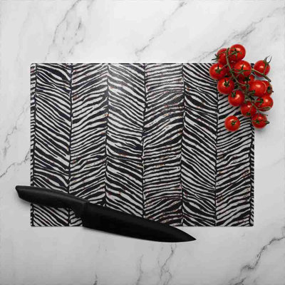 Zebra Grunge Print Glass Chopping Board