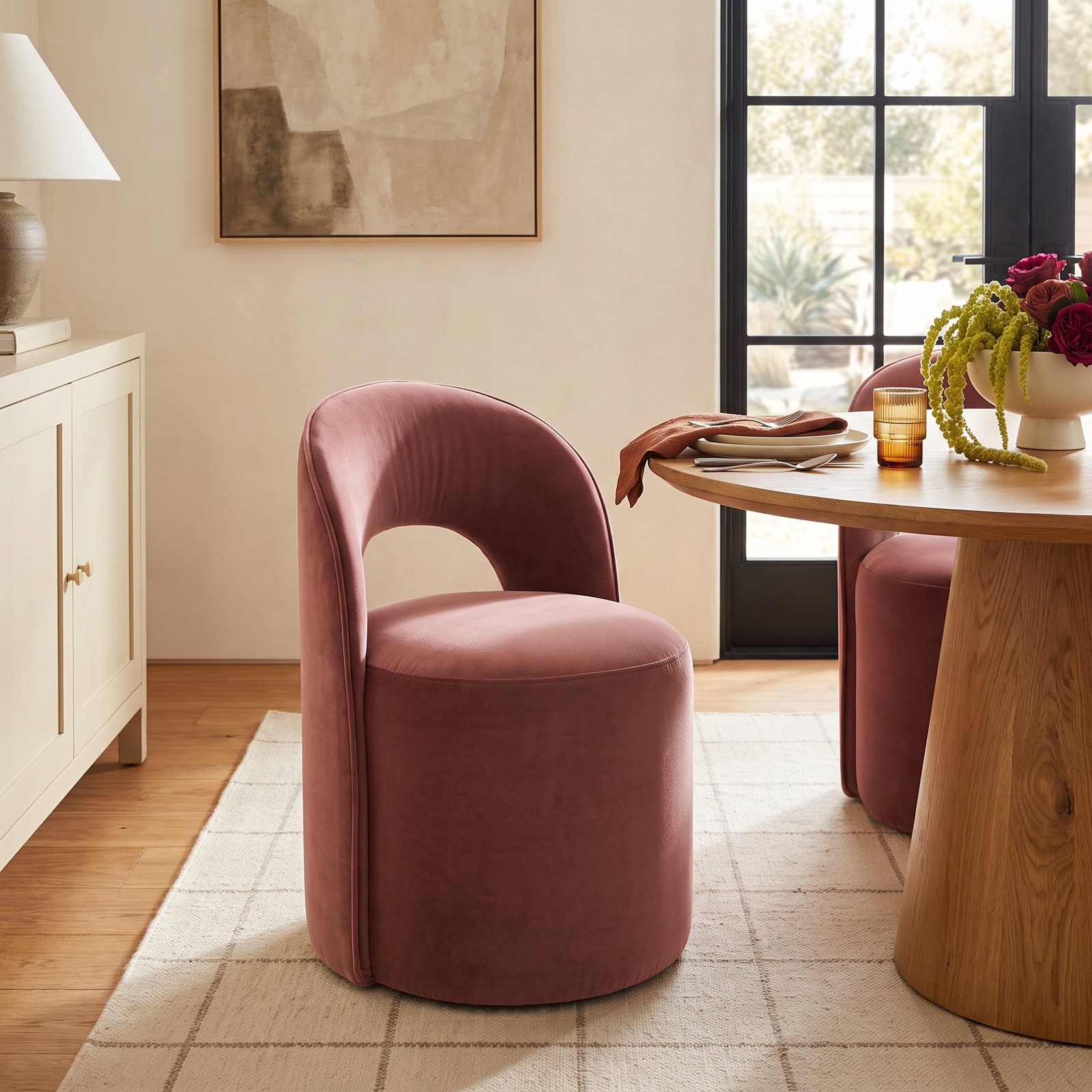Neta Linen Dining Chair, Falkirk Reddish Brown Velvet