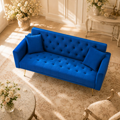 Canapé-lit en velours Aura Convertible Series 71 po avec dossier inclinable à 3 positions, support en métal doré à 5 pieds et capacité de poids de 600 lb