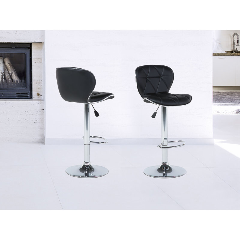 Kukkapalli Swivel Upholstered and Faux Leather Adjustable Height Bar Stool with Iron Frame, Black