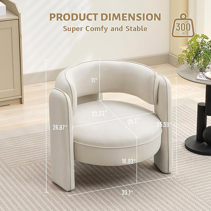Fauteuil d'appoint rembourré en velours Barrel, Velours beige
