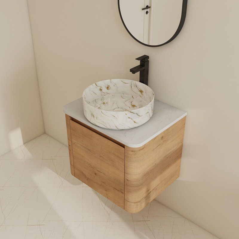 24" Wall-Mounted Single Bathroom Vanity Set With Ceramic Sink, White