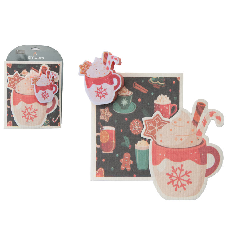 Ensemble de nettoyage 3 pièces torchon et éponge chocolat chaud - ensemble de 2