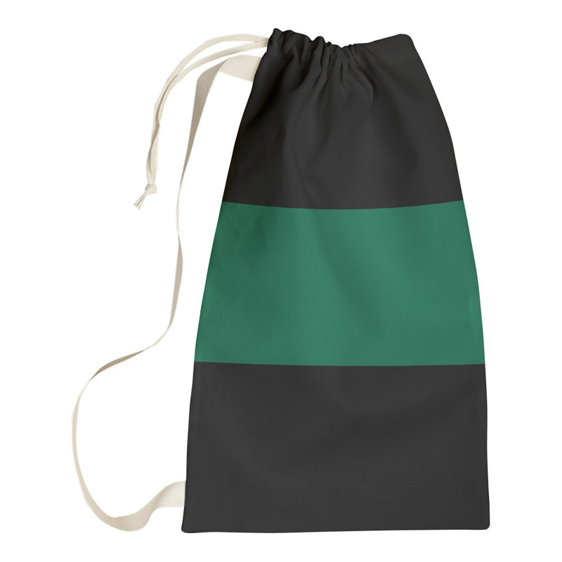 Fabric Laundry Bag with Handles, 29" H x 18" W x 1.5" D, Black/Victory Green/Black