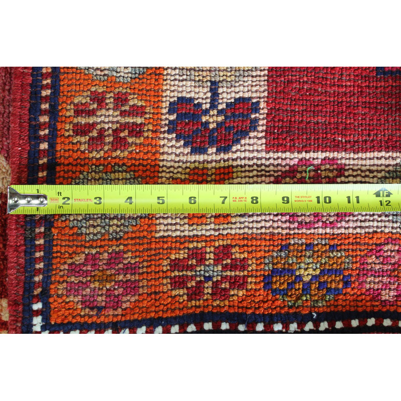 Tapis de couloir unique en laine noué à la main de style années 2000 de 2 pi 11 po x 12 pi 6 po rouge Herki