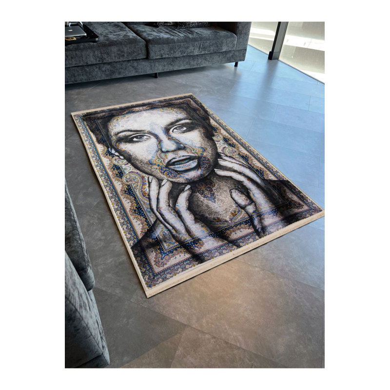 Tapis à motif abstrait beige, Rectangle 4 pi 7 po x 6 pi 7 po