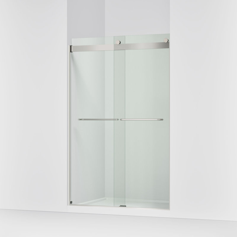 Porte de douche à dérivation 47,63 po x 74 po Levity avec technologie CleanCoat, Cristal transparent, Nickel mat