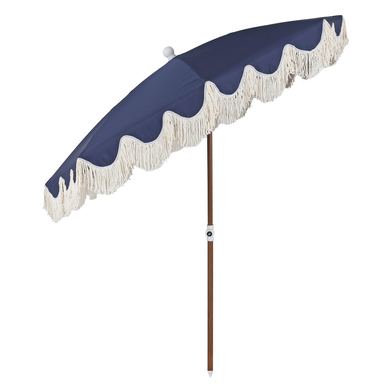 Parasol de plage solide d'extérieur rond 6,5 pi avec frange Mariner, Marine, Brun