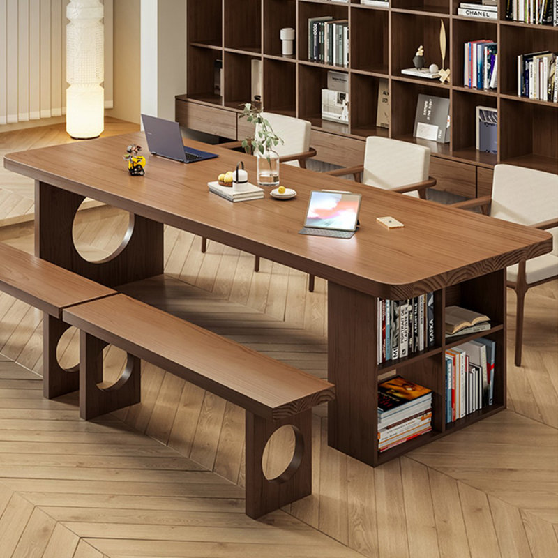 Bureau rectangulaire en bois massif brun clair, H 29,53 po x l 62,99 po x P 31,5 po