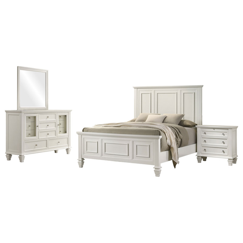 Ryllan 4-piece Queen Bedroom Set Cream White, Buttermilk, 4 Pcs: Bed, Dresser, Mirror, Nightstand, Queen