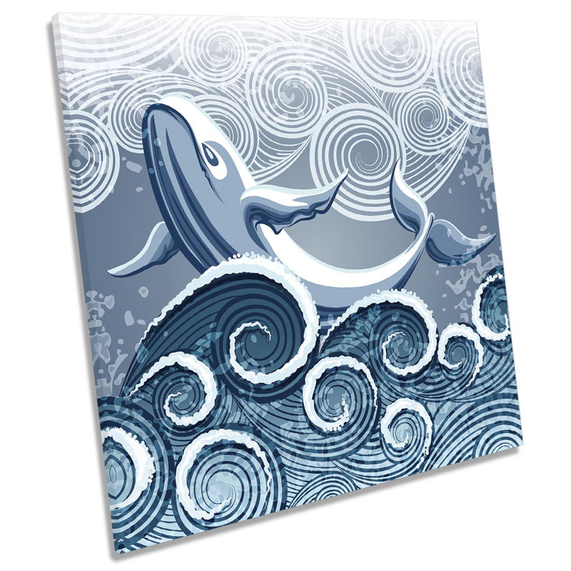 Z2330 Whale Waves Bathroom - Wrapped Canvas Print, 60cm H x 60cm W x 2cm D
