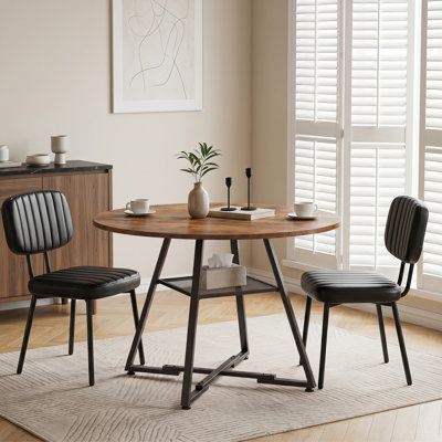 Ameah Industrial 42" Round Dining Table Set With Upholstered Chairs