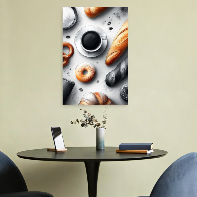 «Coffee and Bakery Delights», art mural contemporain rustique, H 24 po x l 16 po