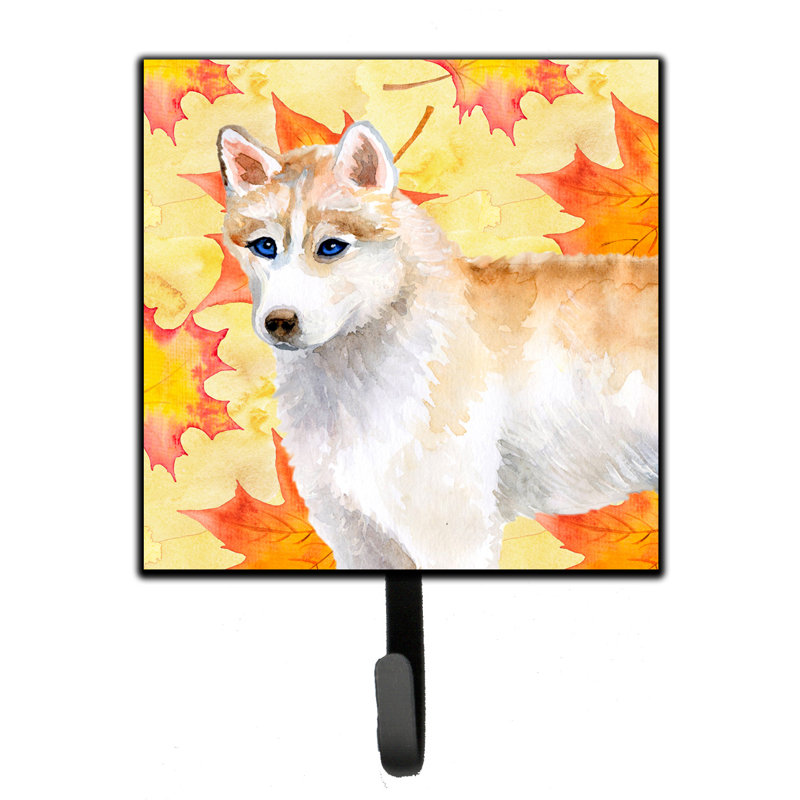 Organisateur de clés murales avec crochets clés partagée pei automne Eliane, Husky sibérien, Orange / blanc cassé