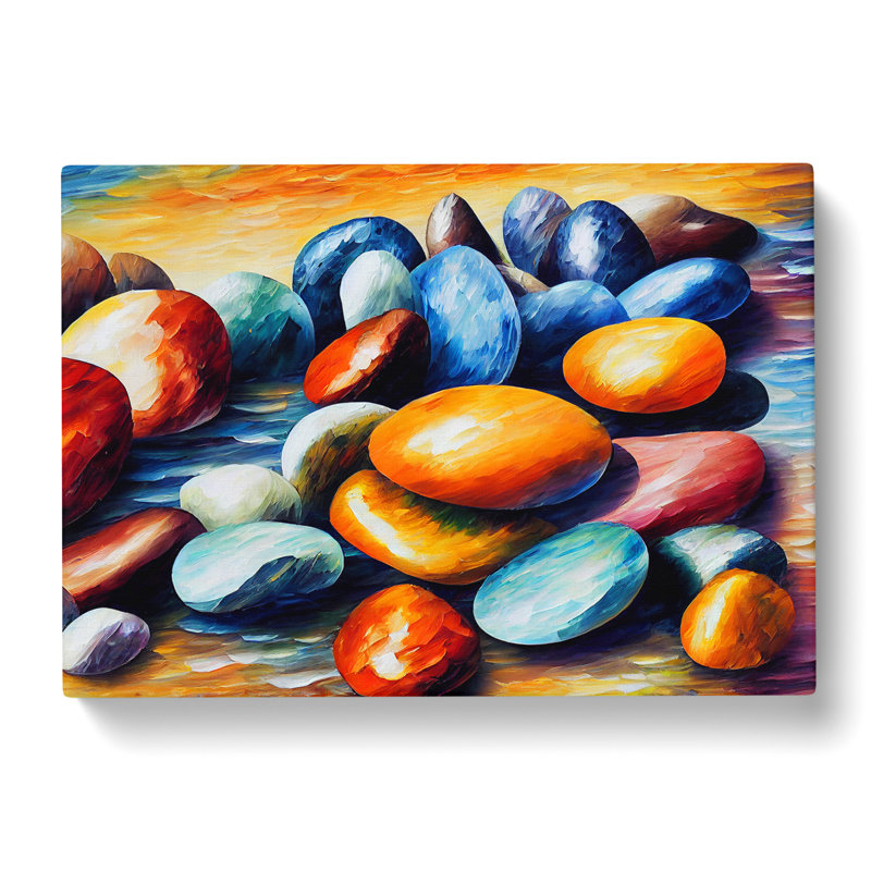 XXX-H1022-WF-7772X Shimmering River Pebbles Vol.1 - Wrapped Canvas Painting, 35cm H x 50cm W x 3cm D