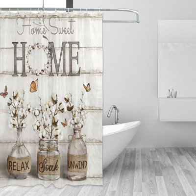 Shower Curtain Cotton Flowers Shower Curtains For Neutral Country Bathroom Decor Rustic Shower Curtain Set Waterproof Polyester Fabric 72 X 72 Inch