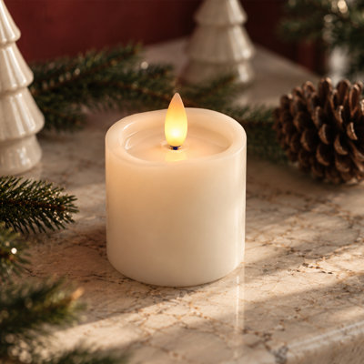 Bougies sans flamme scintillantes avec minuterie à distance, bougies à DEL à pile jusqu'à 400 heures, bougies en cire véritable à flamme en mouvement 3D, télécommande incluse. (Ivoire avec eau artistique)