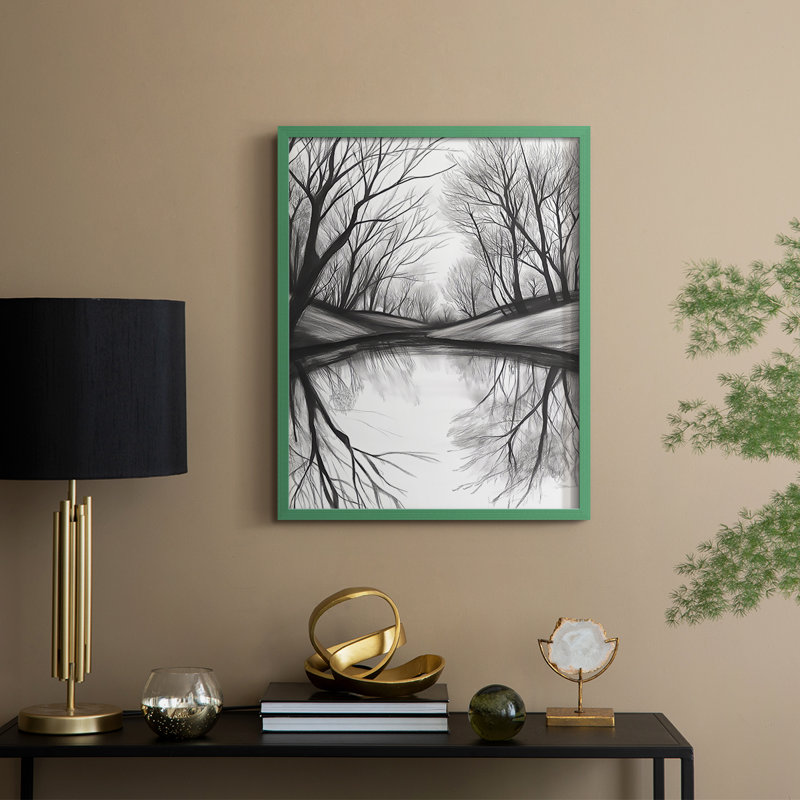 Paysages série XXIV - reproduction encadrée de qualité supérieure - prête à être accrochée - aucun clou requis, Blanc / Blanc