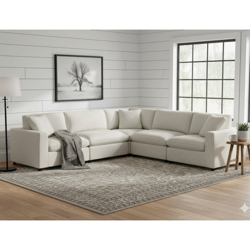 Cassandra Modular 5Piece Sectional, Polyester - Light Beige